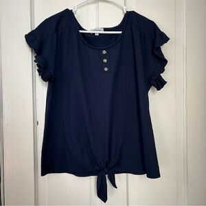 Elegant Navy Ruffle Sleeve Blouse